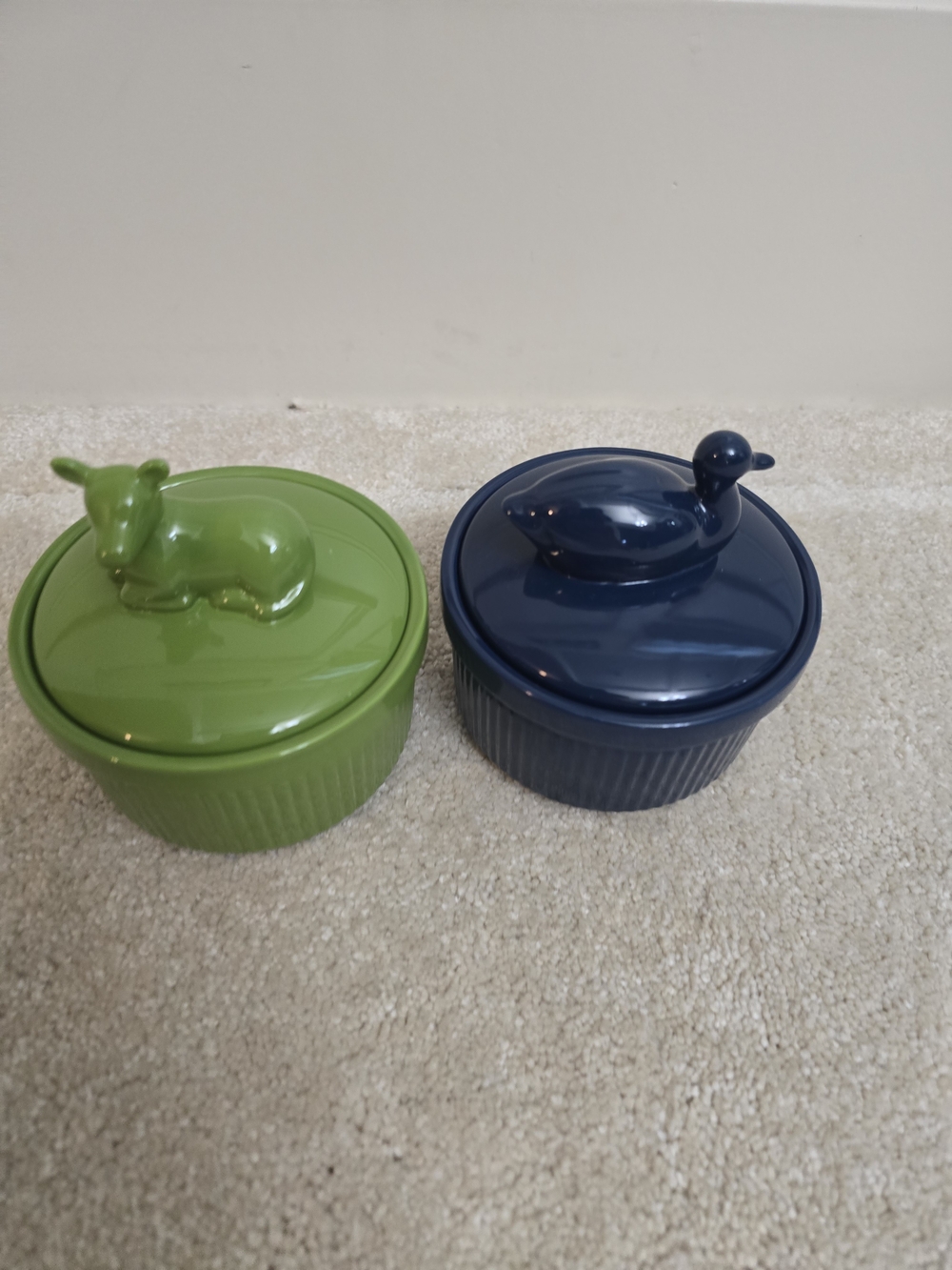 Green Ceramic Lidded Dish with Deer Knob
